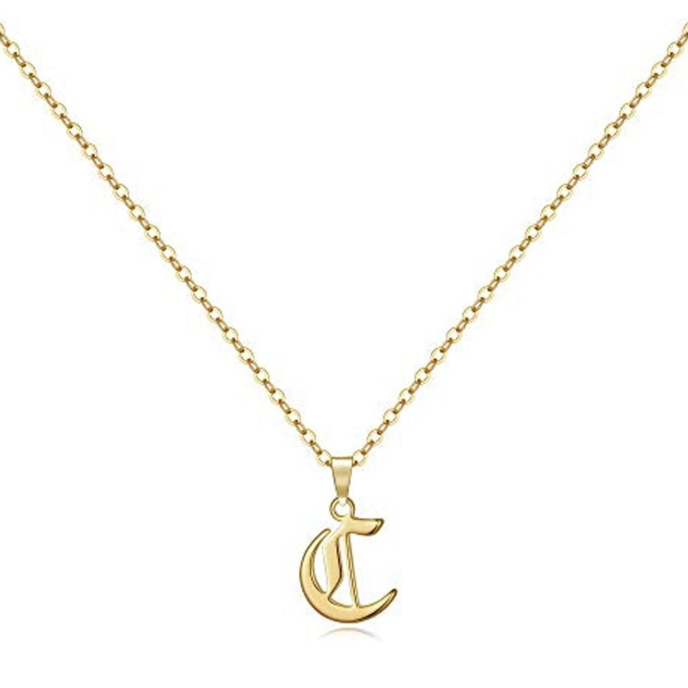 Gold Old English Initial Necklace - Letter C​